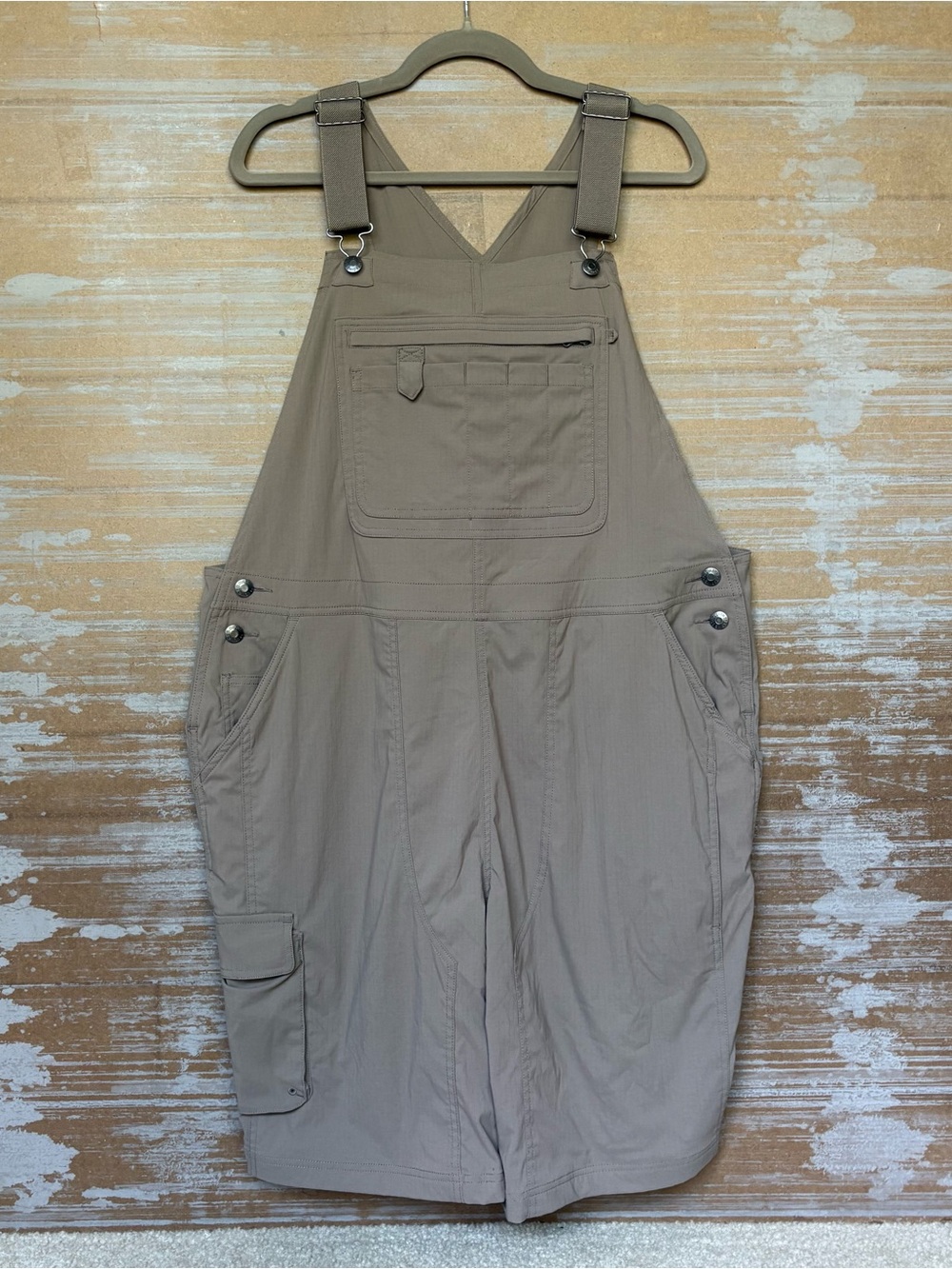 Duluth Trading Co Heirloom Gardening Bib Short Overalls Tan Pockets Womens 1X